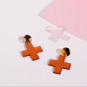 Apres Ski Hoya terracotta acetate cross drop earrings - brown tortoiseshell NWT